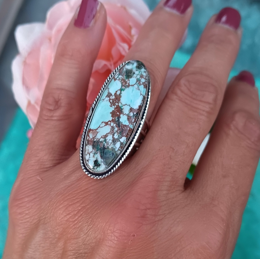 🩵 Genuine Turquoise Gemstone Boho Sterling Silver Ring